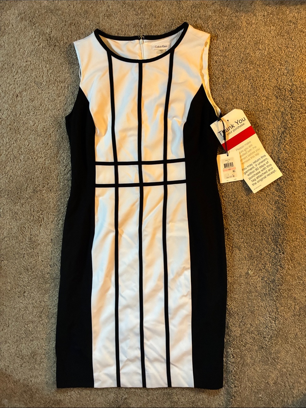 Calvin Klein Black and White Panel Sheath Dress